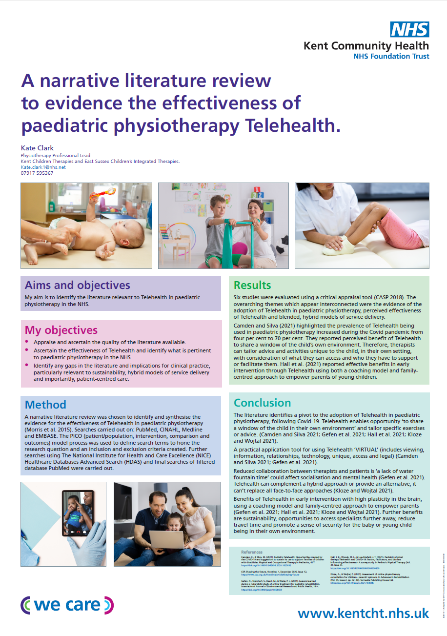 A narrative literature review to evidence the effectiveness of paediatric physiotherapy Telehealth, Kate Clark Thumbnail