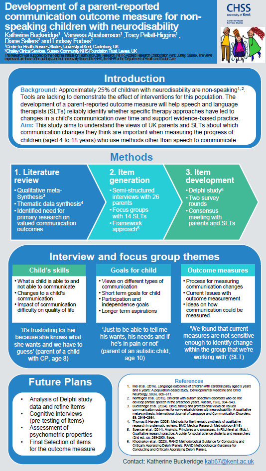 Development of a parent reported communication outcome measure for non speaking children with neurodisability, Buckeridge, K., Abrahamson, V., Pellatt-Higgons, T., Sellers, D., Forbes, L. Thumbnail